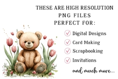 Watercolor Spring Teddy Bear Clipart Product Image 2