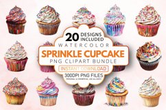 Watercolor Sprinkle Cupcake Clipart Bundle Product Image 1