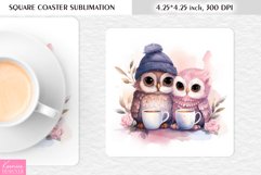 Cute Watercolor Owl| Square Coaster Sublimation Product Image 1