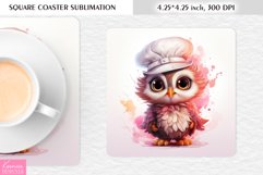 Cute Watercolor Owl| Square Coaster Sublimation Product Image 1