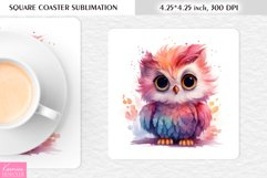 Cute Watercolor Owl| Square Coaster Sublimation Product Image 1