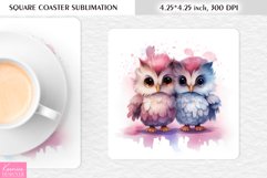 Cute Watercolor Owl| Square Coaster Sublimation Product Image 1