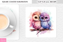 Cute Watercolor Owl| Square Coaster Sublimation Product Image 1