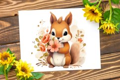 Cute Squirrel with Flowers Watercolor Sublimation Clipart Product Image 7