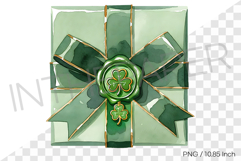 Green holiday gift box wrapped with large ribbon bow PNG art Product Image 1