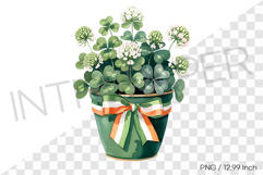 Green shamrock plant pot with Irish flag ribbon PNG Clipart Product Image 1