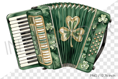 Traditional Irish accordion with shamrock patterns PNG art Product Image 1