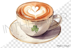 Warm latte coffee cup with shamrock art PNG Clipart Clover Product Image 1