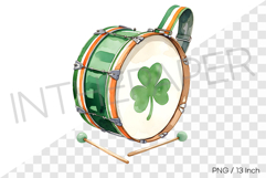 Green folk snare drum with shamrock and drumsticks PNG art Product Image 1