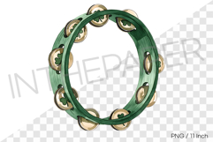 Celtic tambourine musical instrument with green leather PNG Product Image 1