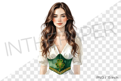 Beautiful woman portrait in festive green dress PNG Clipart Product Image 1