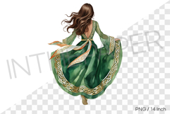 Back view of a woman dancing in green dress PNG Clipart Product Image 1