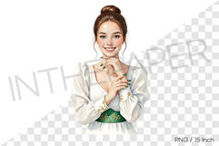Elegant woman profile bust in white holiday dress PNG art Product Image 1