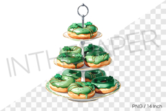 Green festive donuts on a tiered display stand PNG Clipart Product Image 1