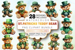 Watercolor St. Patricks Teddy Bear Clipart Bundle Product Image 1