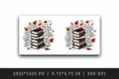 Watercolor stack of books swirling autumn winds orange leaves fall print 20 oz tumbler skinny mug wrap clipart t-shirt sublimation printable design