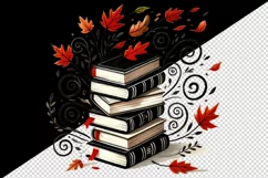 Watercolor stack of books swirling autumn winds orange leaves fall print 20 oz tumbler skinny mug wrap clipart t-shirt sublimation printable design