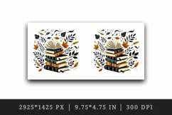 Watercolor stack of books swirling autumn winds orange leaves fall print 20 oz tumbler skinny mug wrap clipart t-shirt sublimation printable design