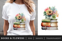 Watercolor stack of books with a flower vase t-shirt sublimation print designs bundle