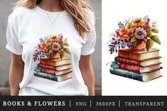 Watercolor stack of books with a flower vase t-shirt sublimation print designs bundle