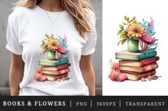 Watercolor stack of books with a flower vase t-shirt sublimation print designs bundle