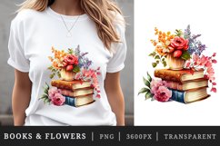 Watercolor stack of books with a flower vase t-shirt sublimation print designs bundle
