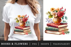 Watercolor stack of books with a flower vase t-shirt sublimation print designs bundle