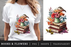 Watercolor stack of books with a flower vase t-shirt sublimation print designs bundle