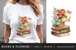 Watercolor stack of books with a flower vase t-shirt sublimation print designs bundle