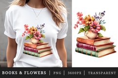 Watercolor stack of books with a flower vase t-shirt sublimation print designs bundle