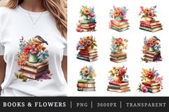 Watercolor stack of books with a flower vase t-shirt sublimation print designs bundle