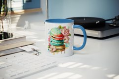Watercolor stack of colorful macarons with a floral decoration wrap sublimation bundle for customize your mug