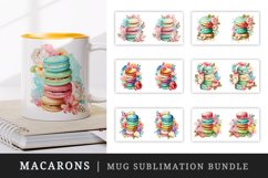 Watercolor stack of colorful macarons with a floral decoration wrap sublimation bundle for customize your mug