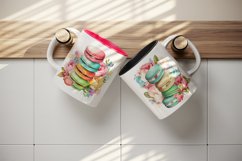Watercolor stack of colorful macarons with a floral decoration wrap sublimation bundle for customize your mug