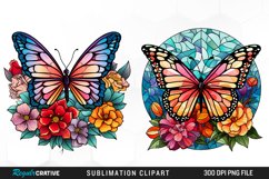 Stained Glass Butterfly Flower Clipart Product Image 1