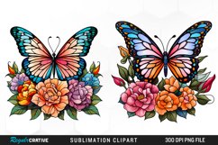 Stained Glass Butterfly Flower Set Clipart Product Image 1