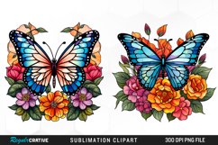Stained Glass Butterfly Flower Clipart Product Image 1
