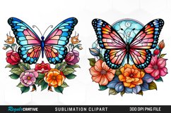 Stained Glass Butterfly Flower Clipart Product Image 1