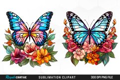 Stained Glass Butterfly Flower Set Clipart Product Image 1