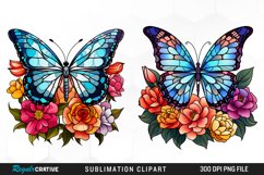 Stained Glass Butterfly Flower Set Clipart Product Image 1