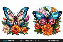 Stained Glass Butterfly Flower Set Clipart Product Image 1