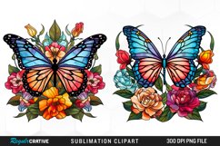 Stained Glass Butterfly Flower Set Clipart Product Image 1