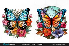 Stained Glass Butterfly Flower Clipart Product Image 1