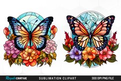 Stained Glass Butterfly Flower Clipart Bundle Product Image 4
