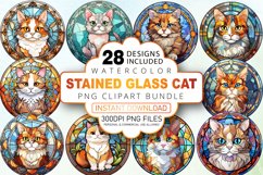 Watercolor Stained Glass Cat Clipart Bundle Product Image 1