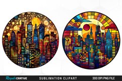 Watercolor Stained Glass City Fun Clipart Product Image 1