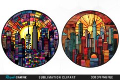 Watercolor Stained Glass City Fun Clipart Product Image 1