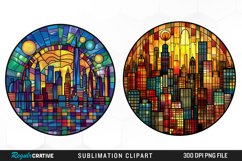 Watercolor Stained Glass City Fun Clipart Product Image 1