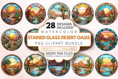 Watercolor Stained Glass Desert Oasis Clipart Bundle Product Image 1