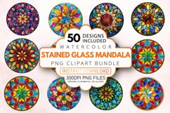 Watercolor Stained Glass Mandala Clipart Bundle Product Image 1